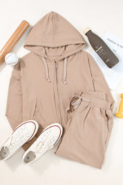 Drawstring Zip Up Hoodie and Pants Active Set