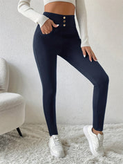 Decorative Button Skinny Pants with Pockets