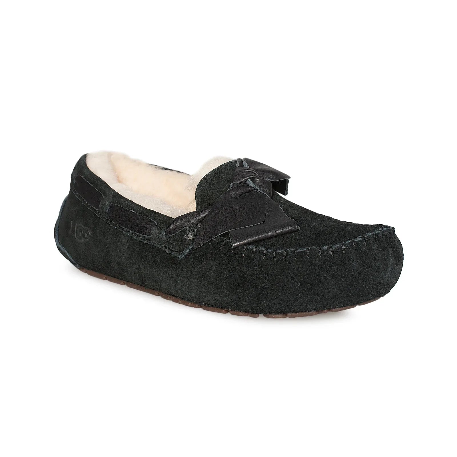 UGG Dakota Leather Bow Black Slippers - Women's