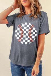 Checkered Graphic Round Neck Short Sleeve T-Shirt