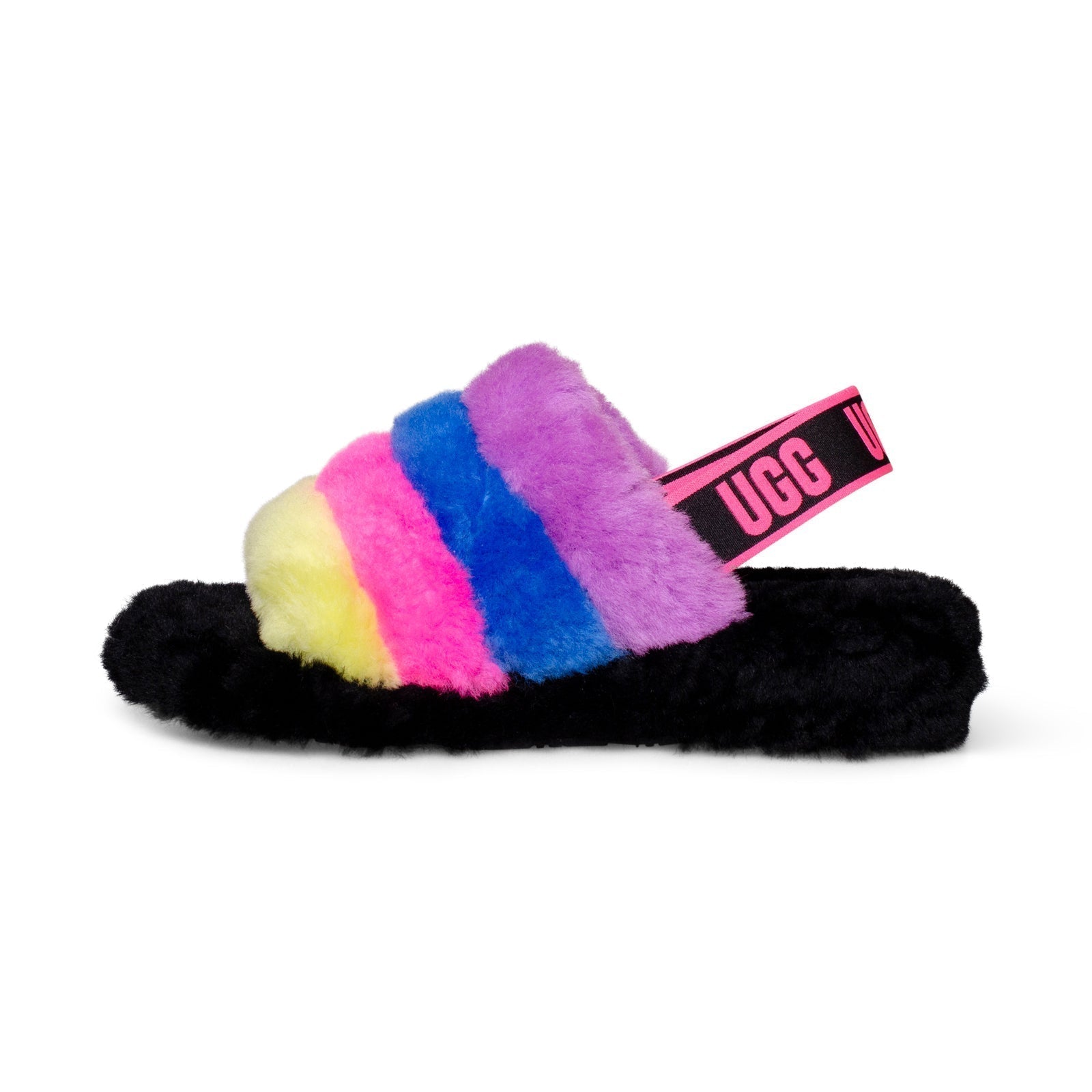 UGG Fluff Yeah Slide Black Tuffy Pink Multi Slippers - Women's