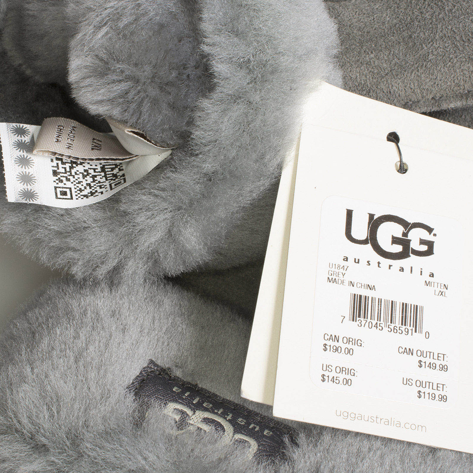 UGG Sheepskin Leather Grey Mittens - Women's