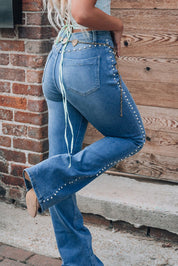 Pearl Trim High Waist Bootcut Jeans