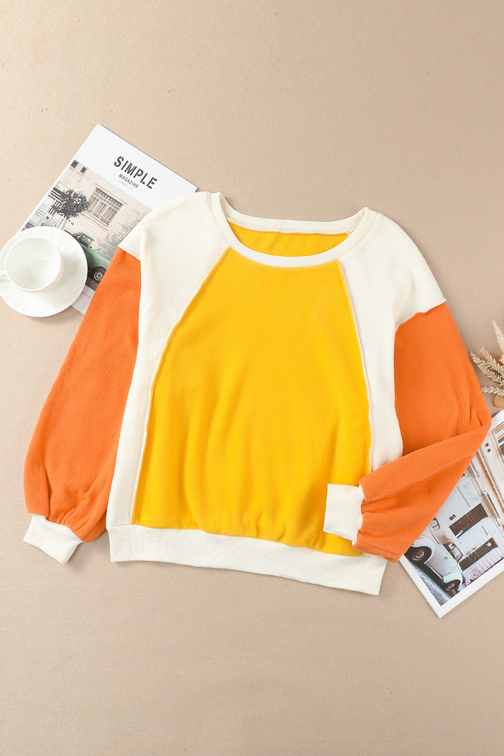 Color Block Round Neck Long Sleeve Sweatshirt