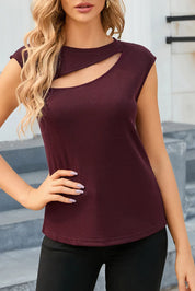 Cutout Round Neck Cap Sleeve T-Shirt