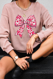 Valentine’s Day Bow Drop Shoulder Long Sleeve Sweatshirt