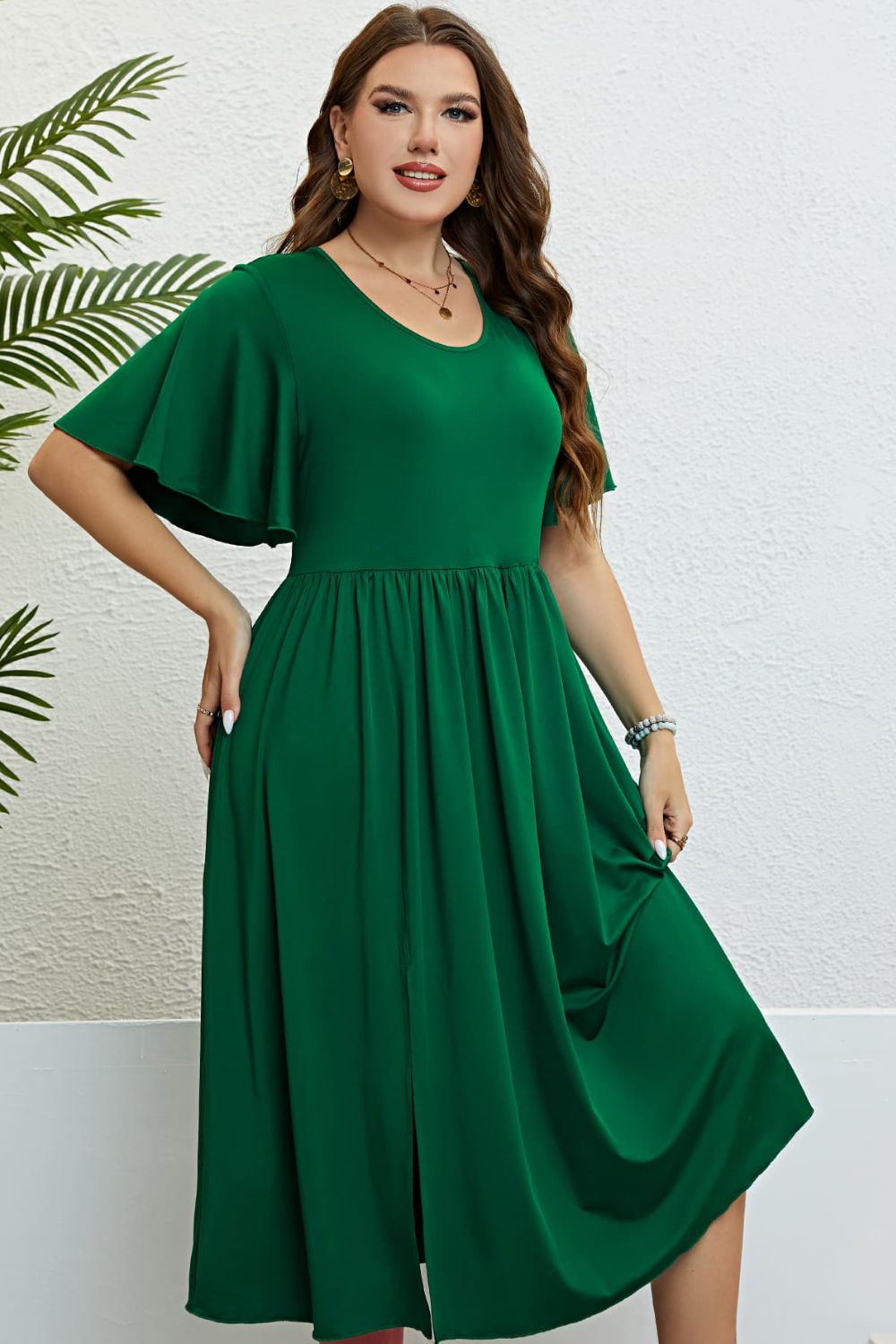 Honey Flutter Sleeve Round Neck Dress