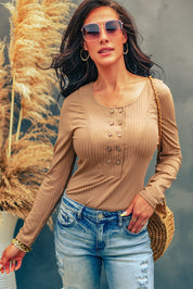 Ribbed Buttoned Long Sleeve Bodysuit