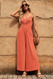 Smocked Spaghetti Strap Wide Leg Jumpsuit