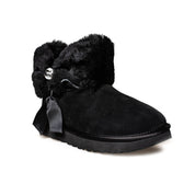 UGG Cinched Fur Mini Black Boots - Women's