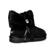 UGG Cinched Fur Mini Black Boots - Women's