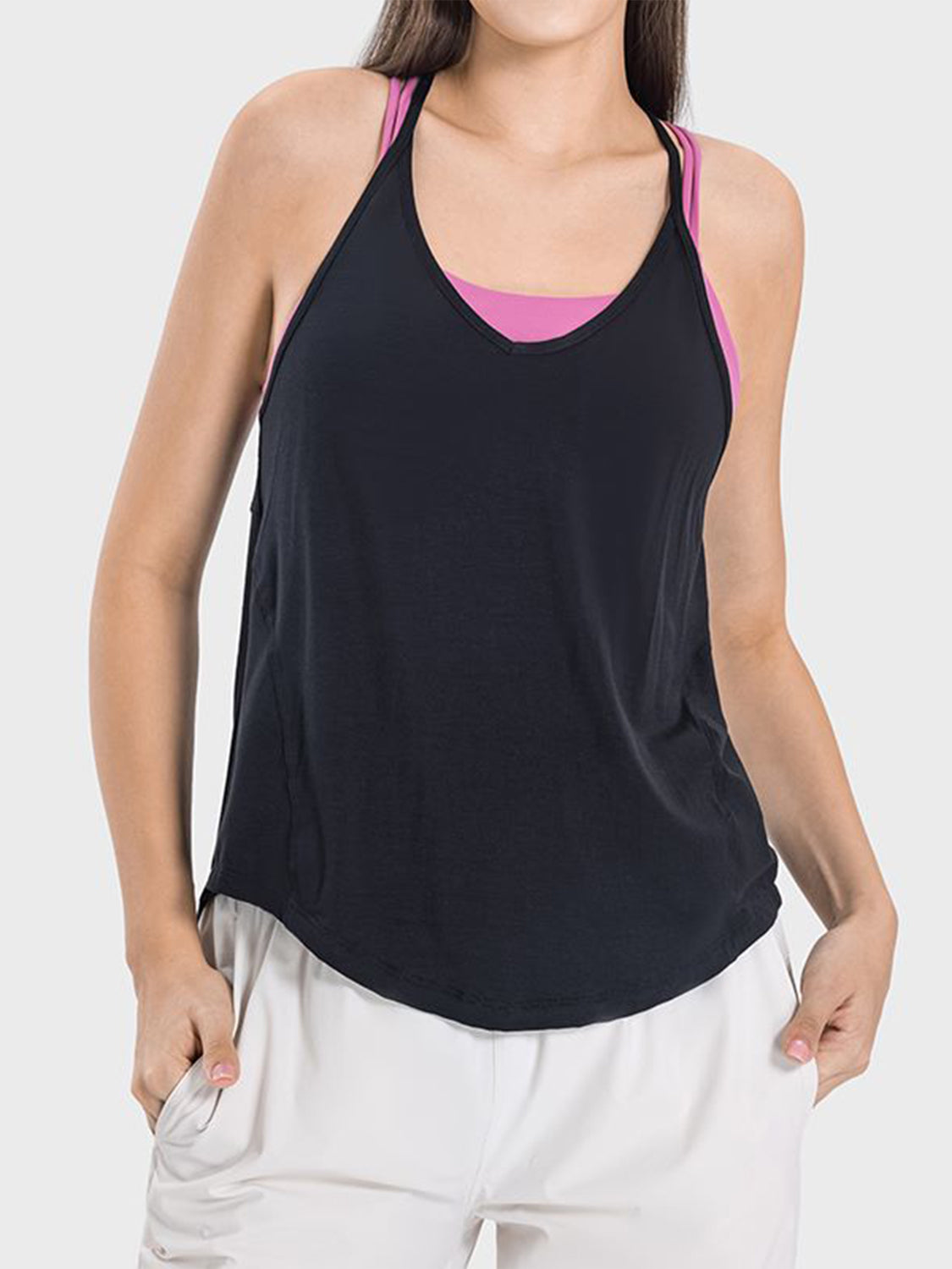 Millennia Slit Spaghetti Strap Scoop Neck Active Cami