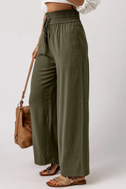 Smocked High Waist Wide Leg Pants