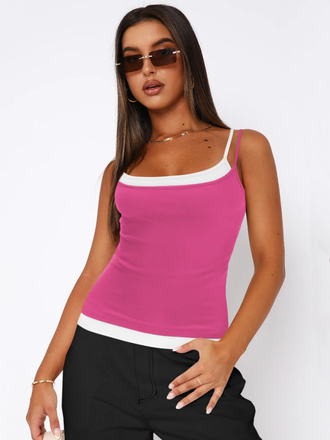 Faux Layered Square Neck Cropped Cami