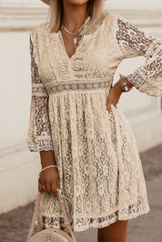 Lace V-Neck Three-Quarter Sleeve Dress