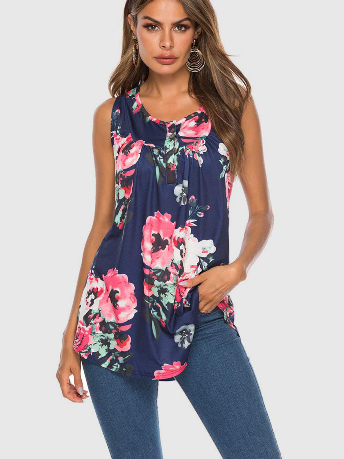 Flower Printed Round Neck Tank