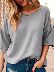 Full Size Round Neck Half Sleeve T-Shirt Plus Size