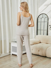 Fuzzy V-Neck Cami and Pants Lounge Set