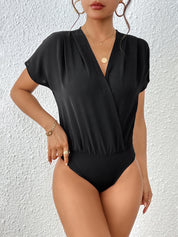 Perfee Surplice Short Sleeve Ruched Bodysuit