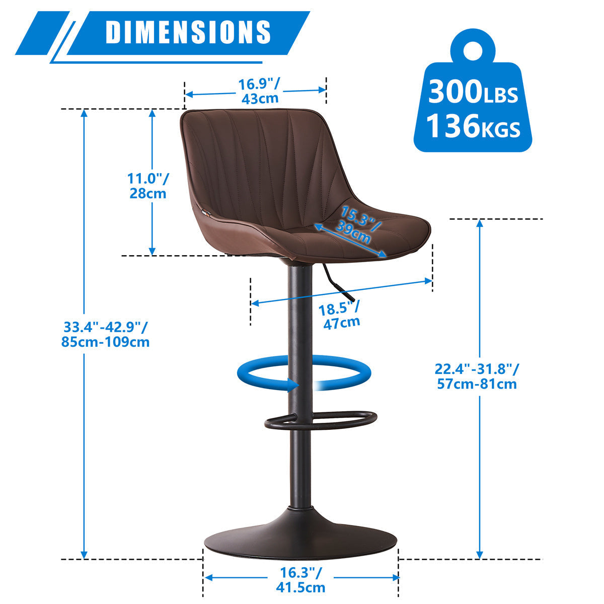 YOUNIKE Bar Stools Adjustable Swivel Bar Chairs