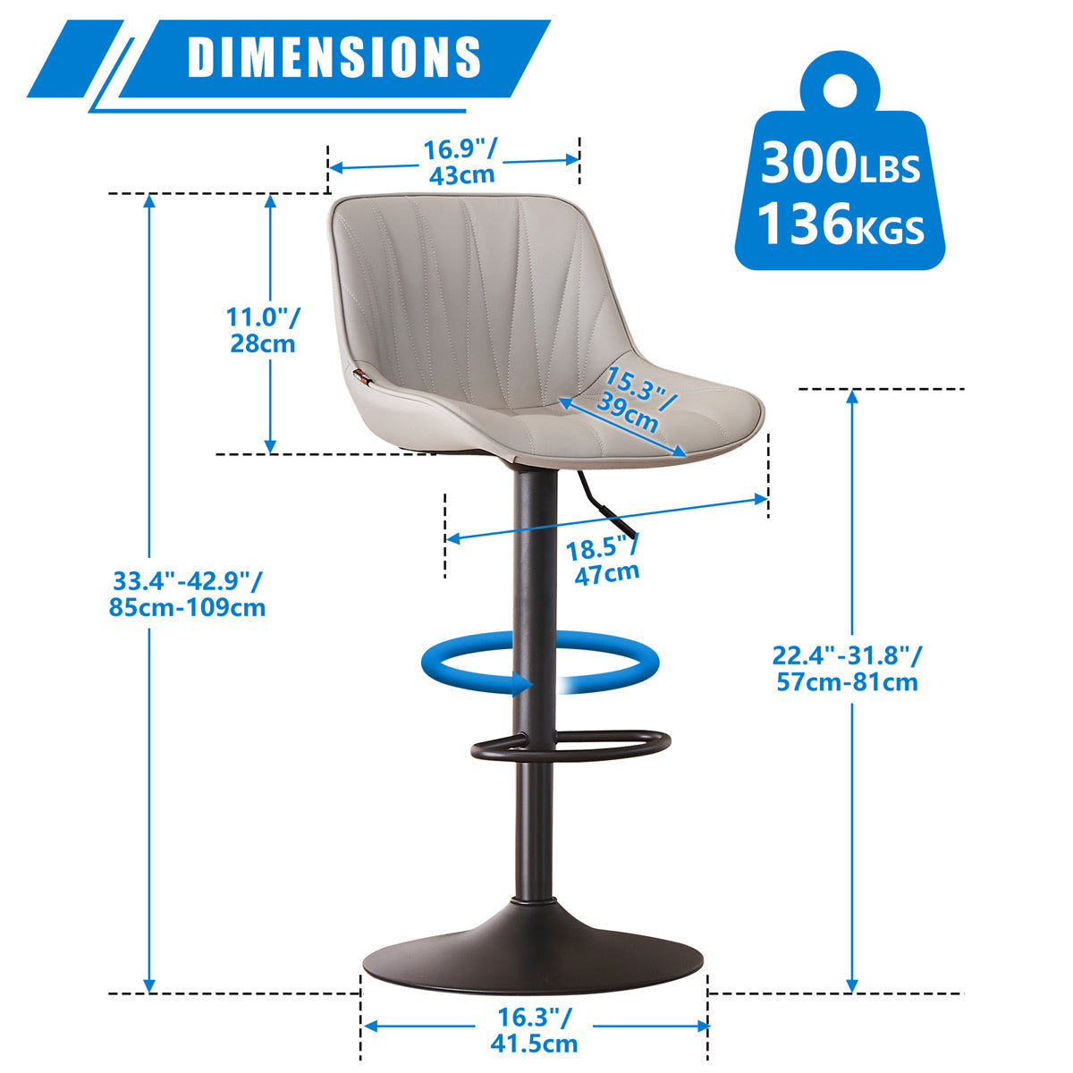 YOUNIKE Bar Stools Adjustable Swivel Bar Chairs