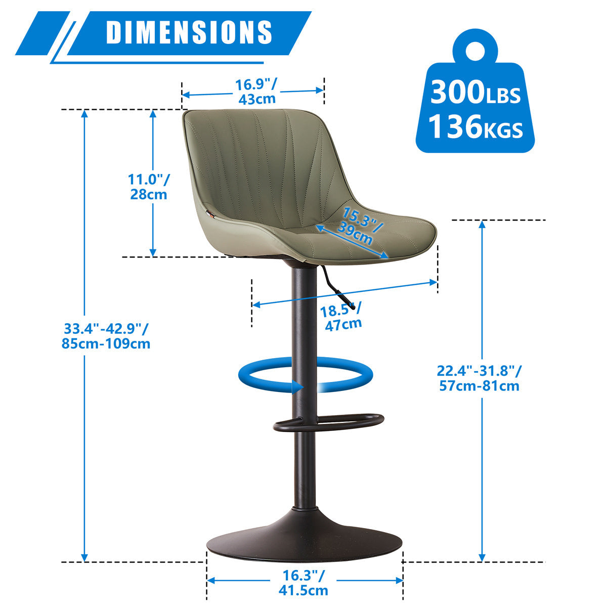 YOUNIKE Bar Stools Adjustable Swivel Bar Chairs