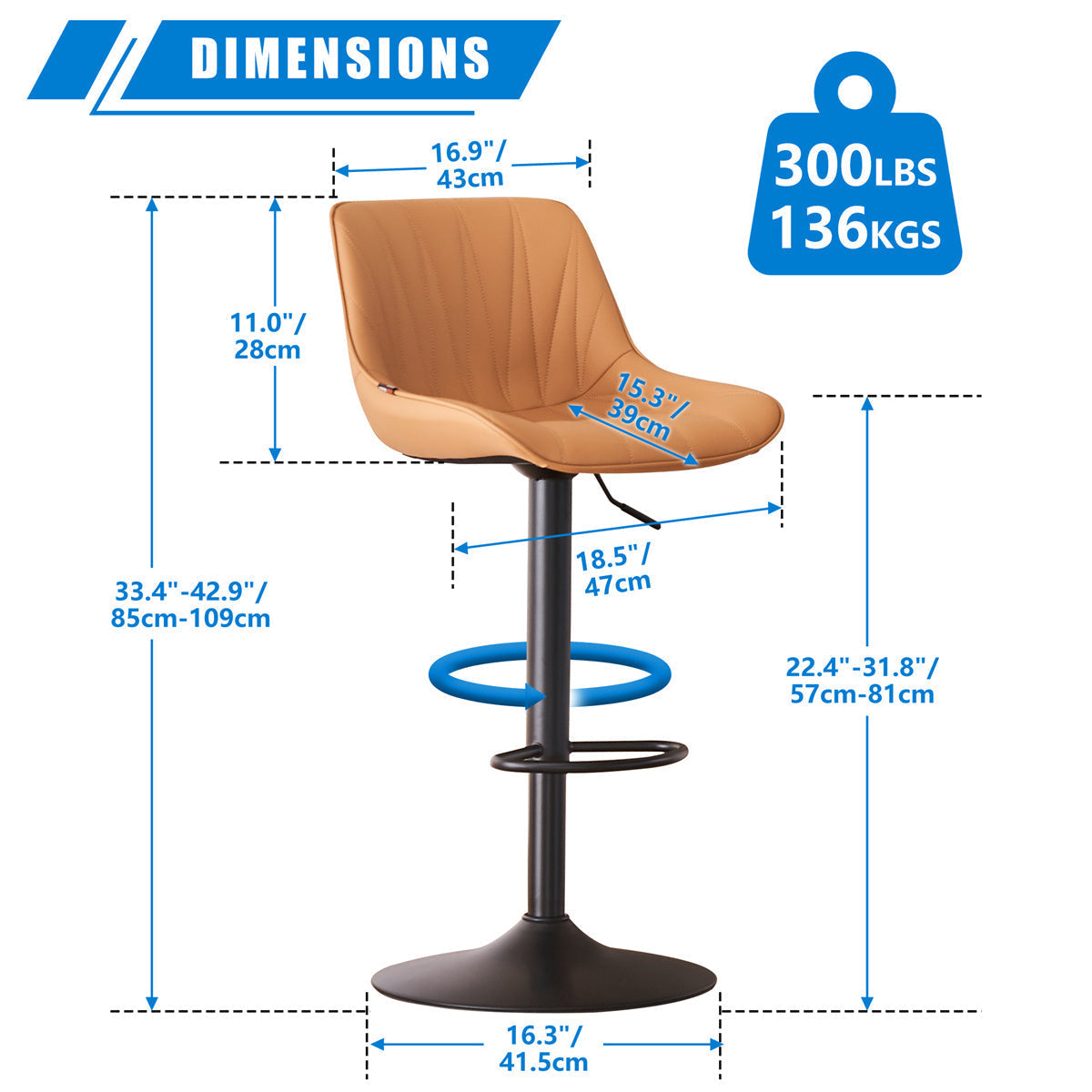 YOUNIKE Bar Stools Adjustable Swivel Bar Chairs