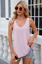 Eyelet Scoop Neck Wide Strap Tank