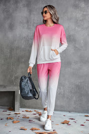 Gradient Round Neck Sweatshirt and Joggers Set