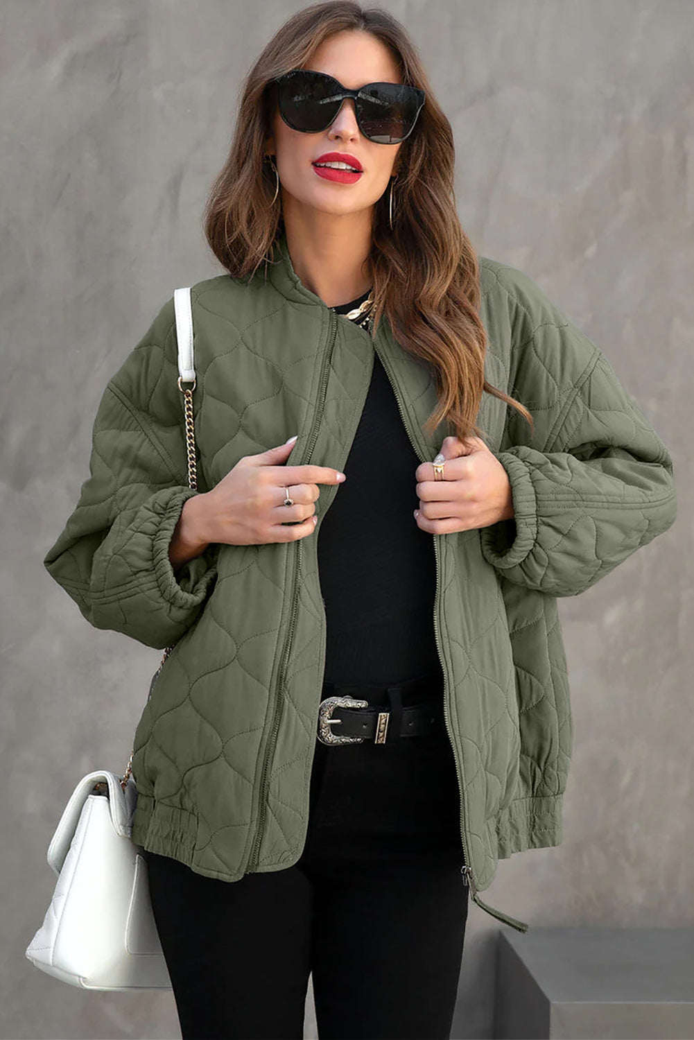 Zip Up Drop Shoulder Long Sleeve Puffer Jacket