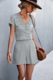 Lace Trim V-Neck Romper