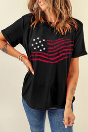 US Flag Round Neck Short Sleeve T-Shirt