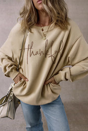 THANKFUL Round Neck Long Sleeve Sweatshirt