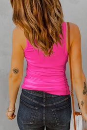 Notched Neck Ribbed Tank Top