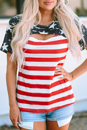 Cutout Striped Round Neck Short Sleeve T-Shirt