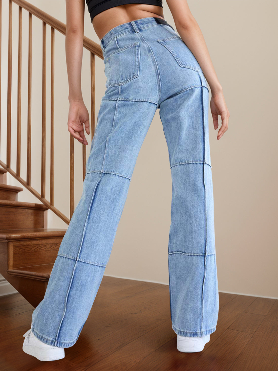 High Waist Straight Jeans with Pockets