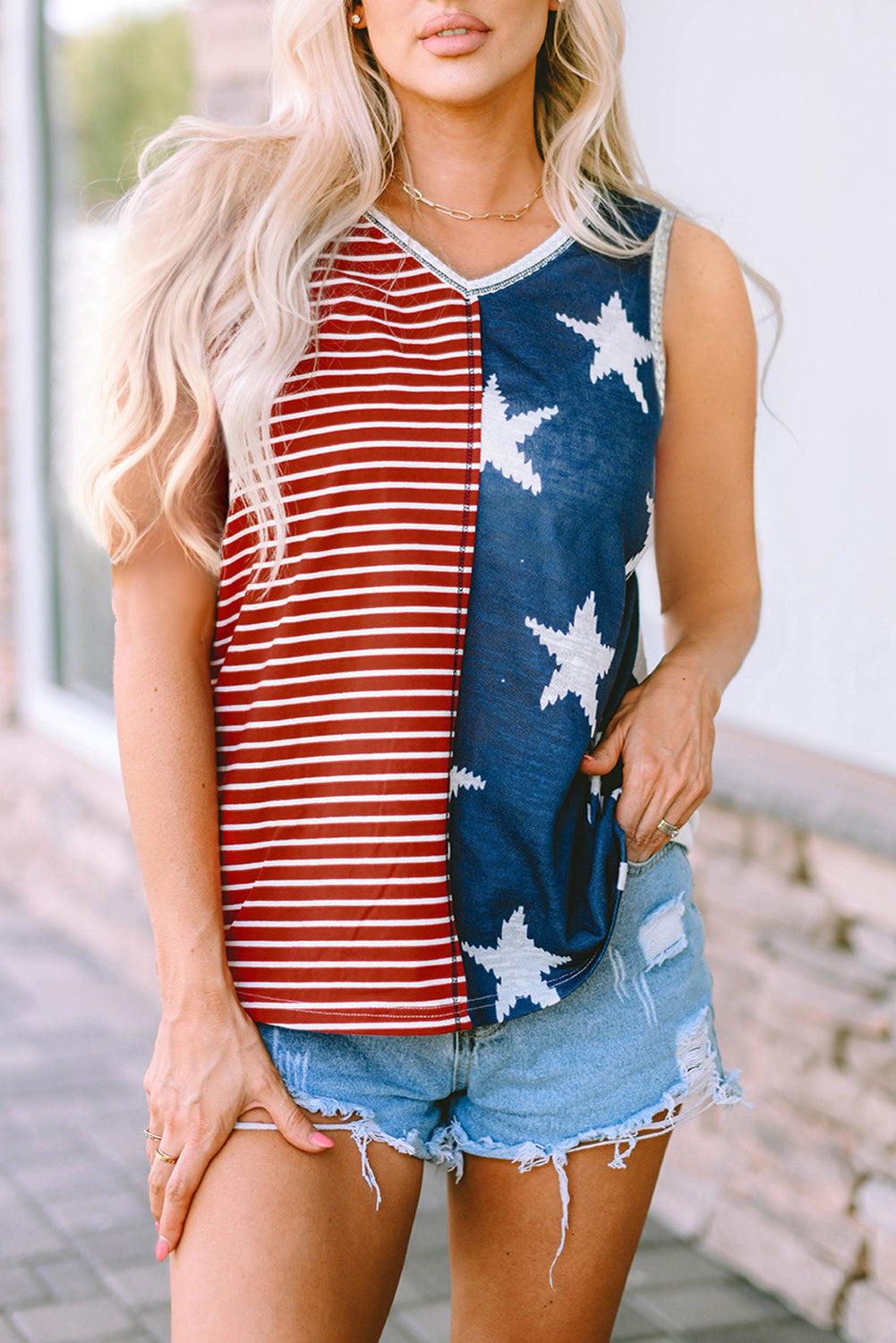 Star and Stripe V-Neck Tank