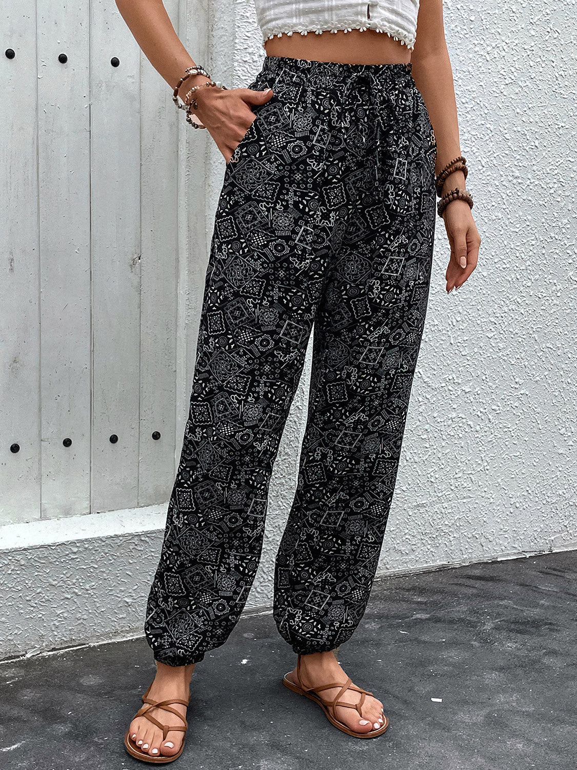 Perfee Printed High Waist Pants