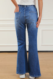 Elastic Waist Bootcut Jeans with Pockets