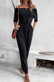 Perfee Off-Shoulder Jumpsuit with Pockets