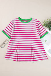 Striped Round Neck Short Sleeve T-Shirt