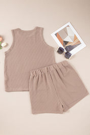 Textured Round Neck Tank and Shorts Set