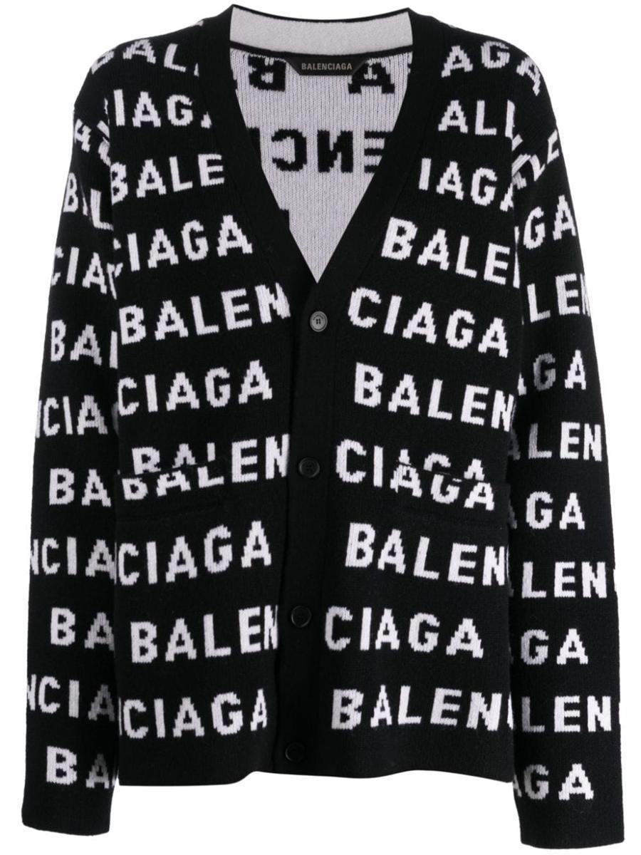 Balenciaga Allover Logo Wool Cardigan