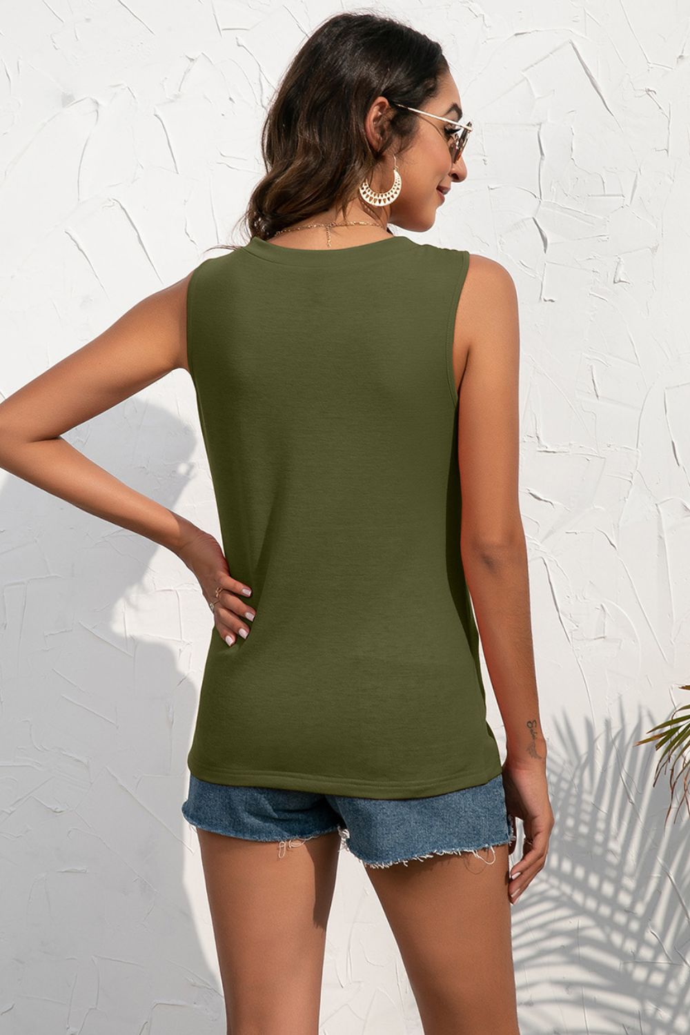 Ivy Lane Buttoned Deep V Tank