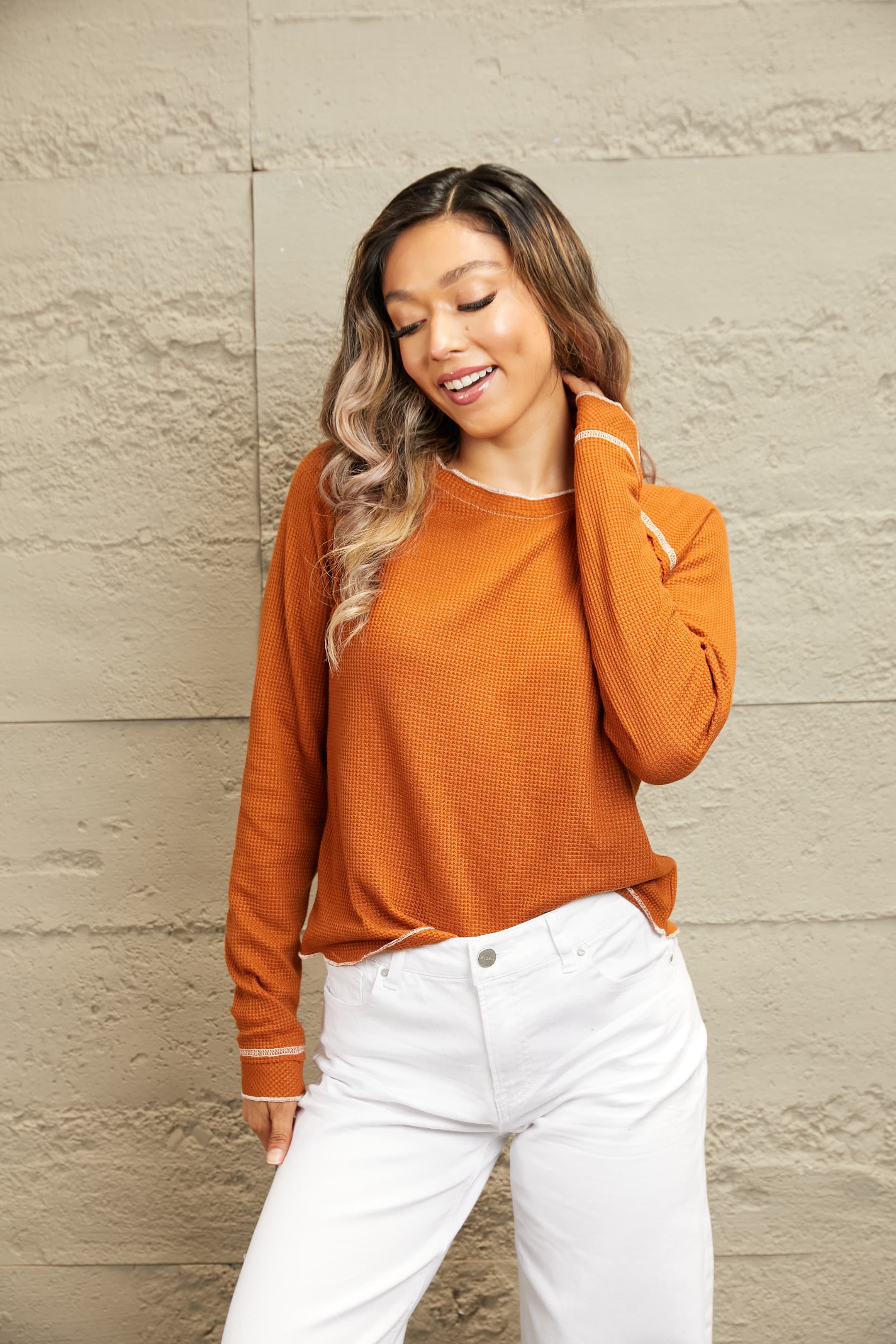 Long Raglan Sleeve Round Neck Top