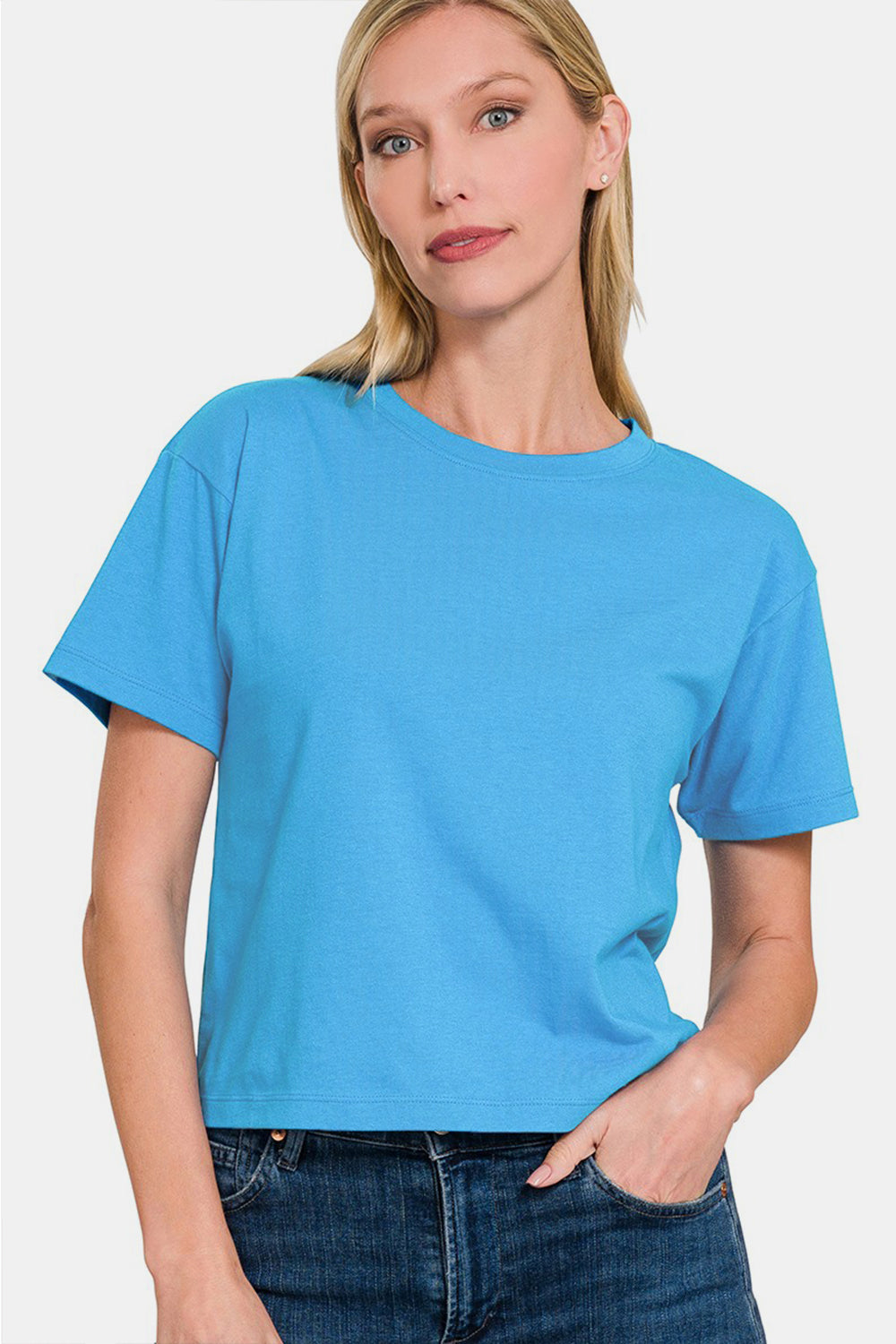 Zenana Round Neck Short Sleeve Cropped T-Shirt