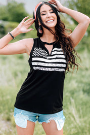 US Flag Graphic Cutout Round Neck Tank