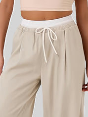 Contrast Waistband Drawstring Wide Leg Pants