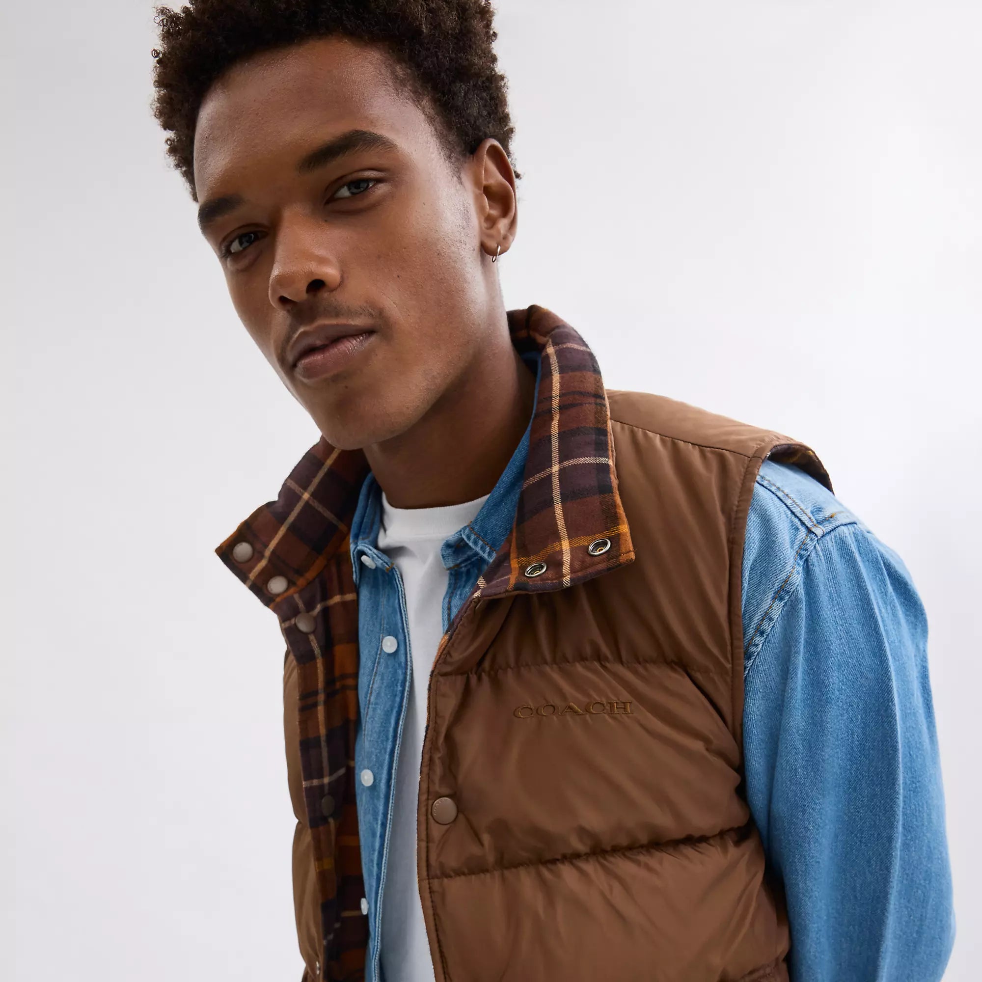 Coach Outlet Reversible Flannel Vest In Recycled Polyester