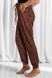 Full Size Leopard Drawstring Pocketed Pants